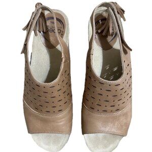 Abeo Berrie Women's Open Toe Block Chunky High Heels Tan Leather Size 6